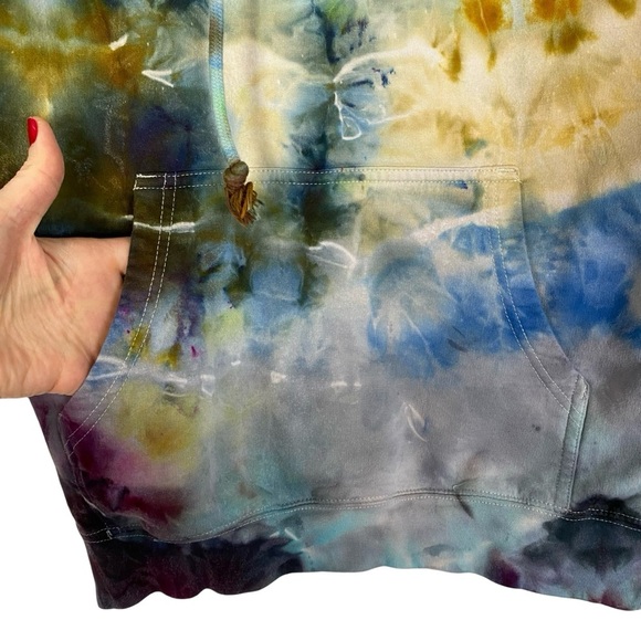 Handmade Tie Dye Hoodie Sweatshirt Pullover Unisex Small Upcycled Colorful Green - Picture 5 of 13